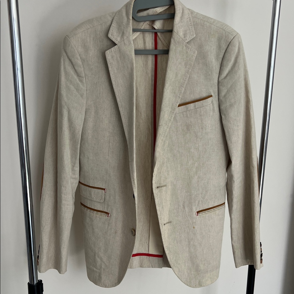 Zara Beige Men's Blazer with Red Accents